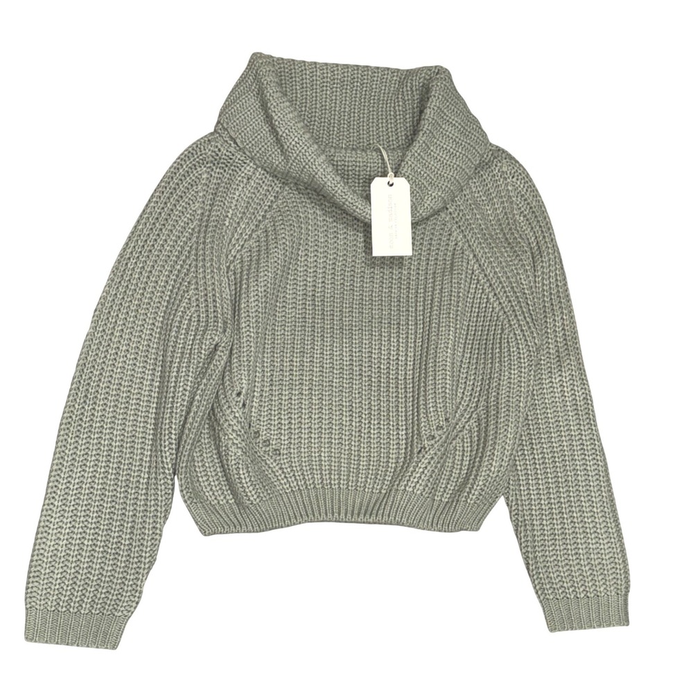 Moon & Madison Cowl Neck Sweater Women Medium Sage Green New Shaker Knit Cropped
